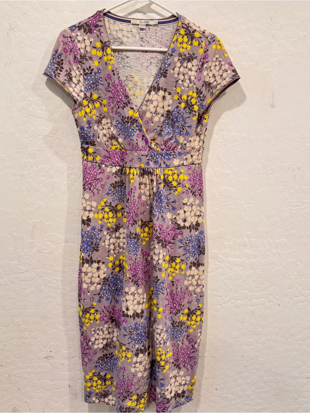 Boden Floral Surplice Faux Wrap Cotton Blend Womens 8L Summer Spring Midi